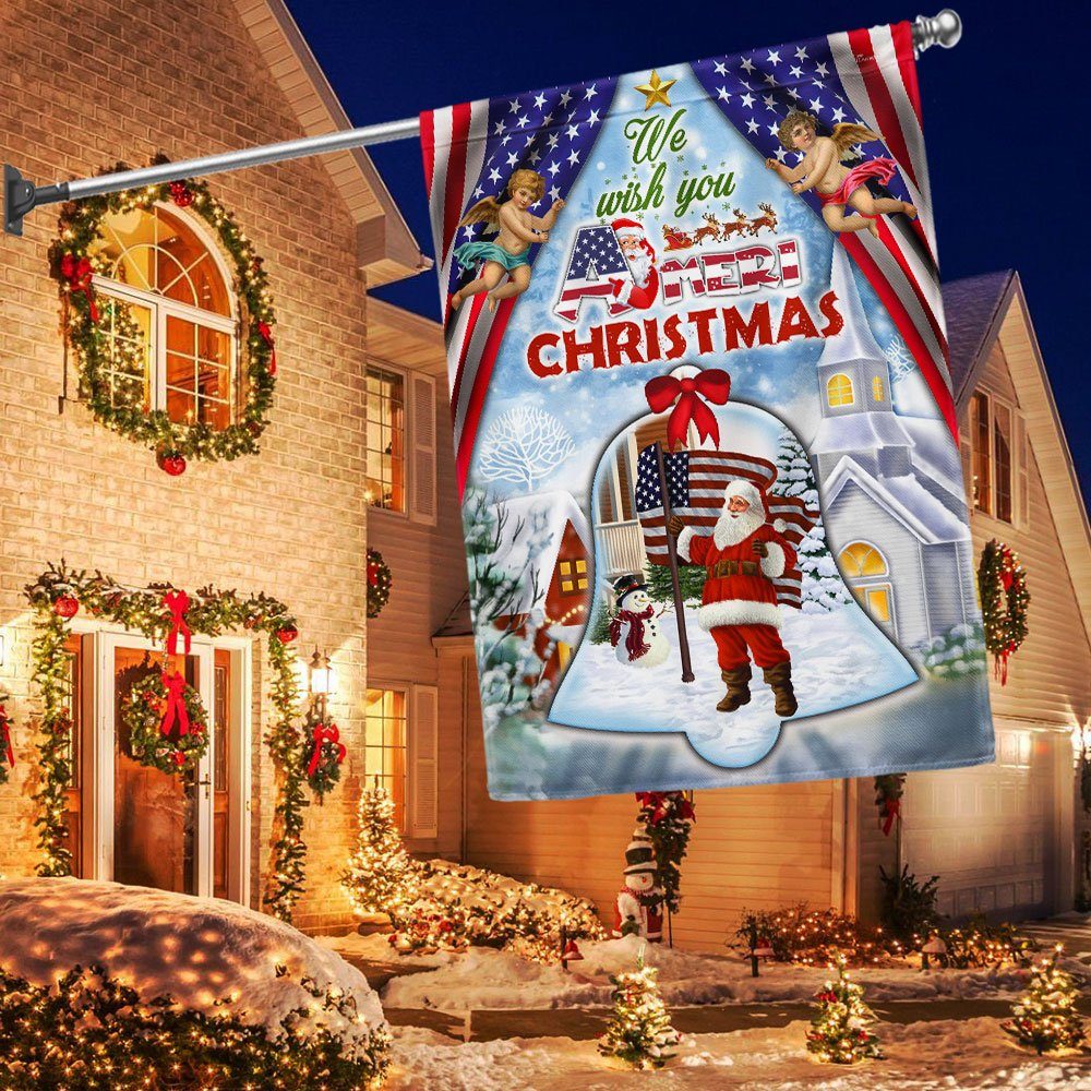 Santa Claus Christmas American Flag We Wish You Ameri Christmas Flag MLN786F