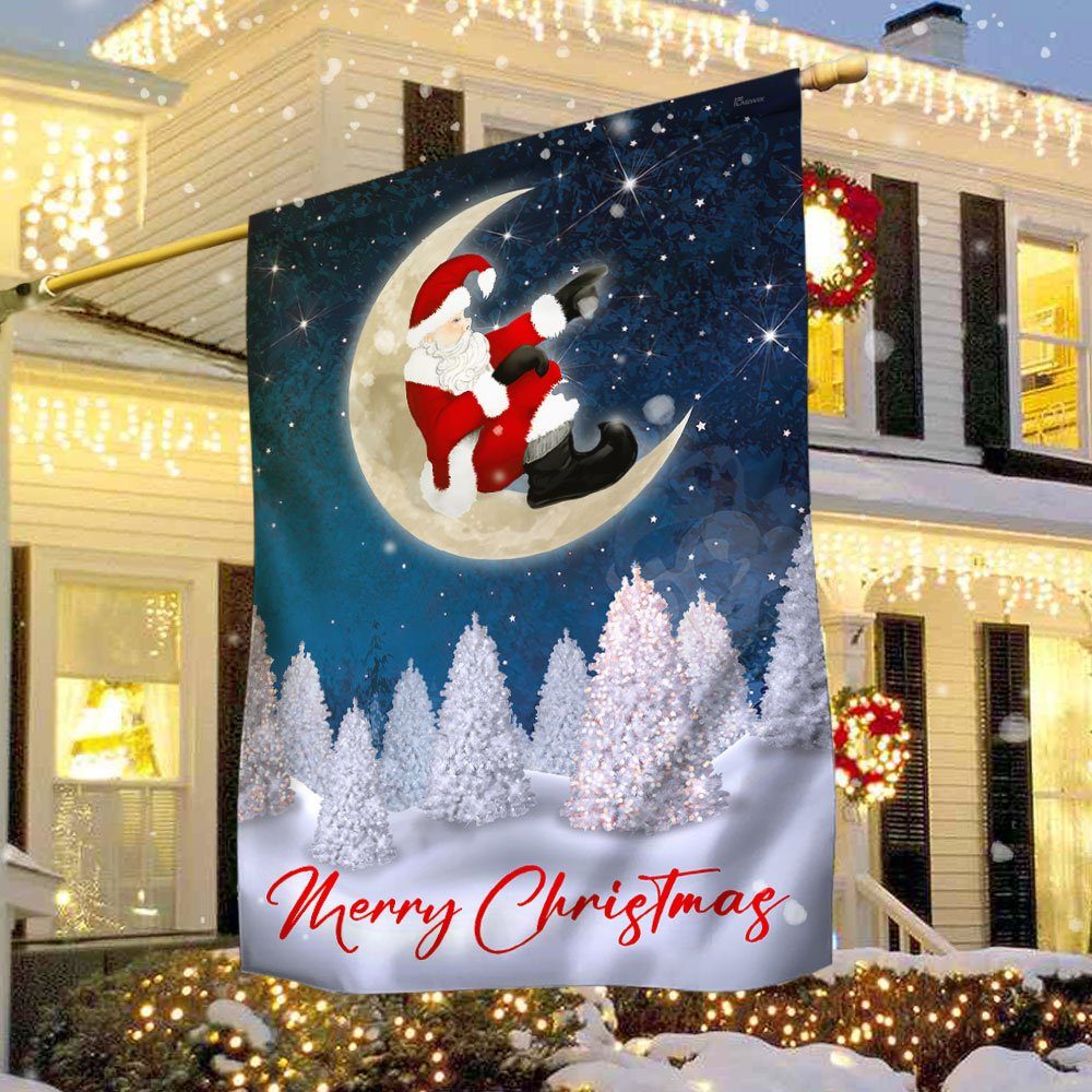 Santa Claus On The Moon Christmas Flag TQN750F