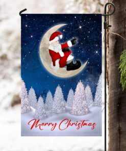 santa claus on the moon christmas flag tqn750f 7017