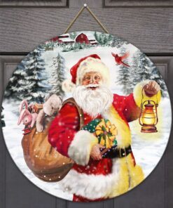 Santa Claus Round Wooden Sign Merry Christmas QNN627WD