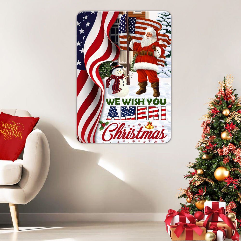 Santa Claus US Hanging Metal Sign We Wish You Ameri Christmas DDH2940MS - Image 2
