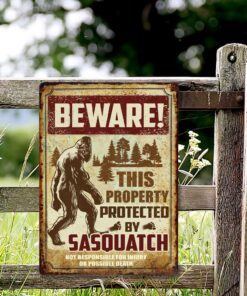 Sasquatch Bigfoot Hanging Metal Sign This Property Protected  By Sasquatch DBD2795MS