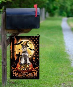 schnauzer. happy halloween. trick or treat america flag 1577
