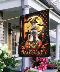 schnauzer. happy halloween. trick or treat america flag 2728