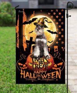 schnauzer. happy halloween. trick or treat america flag 4101