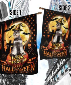 schnauzer. happy halloween. trick or treat america flag 6644