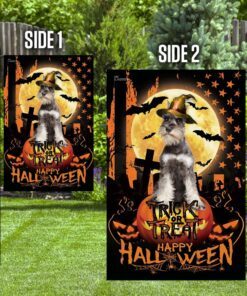 schnauzer. happy halloween. trick or treat america flag 6654
