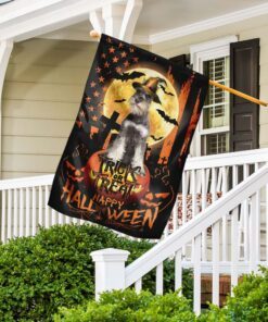 schnauzer. happy halloween. trick or treat america flag 8733