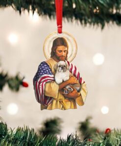 Shihtzu Dog Custom Shaped Ornament Hug Love NTB262Ov4