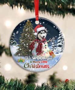 Siberian Husky Circle Ceramic Ornament We Woof You A Merry Little Christmas DBD2924O