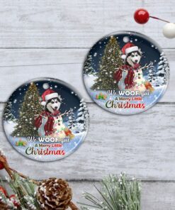 siberian husky circle ceramic ornament we woof you a merry little christmas dbd2924o 4917