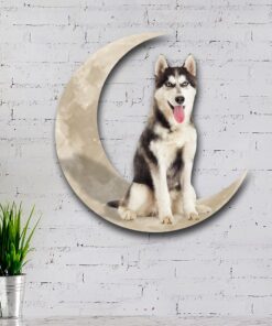 siberian husky dog and moon hanging metal sign qnk879msv24 4555