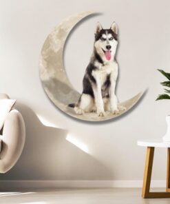 siberian husky dog and moon hanging metal sign qnk879msv24 7444