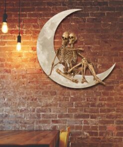 Skeleton Couple Halloween On The Moon Skull Couple Hanging Metal Sign Wall Sign QNK1005MSv19
