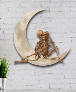 Skeleton Couple On The Moon Hanging Metal Sign Skull Couple Wall Sign QNK1005MSv19a