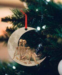 Skull Couple Halloween On The Moon Ornament QNK1005Ov19