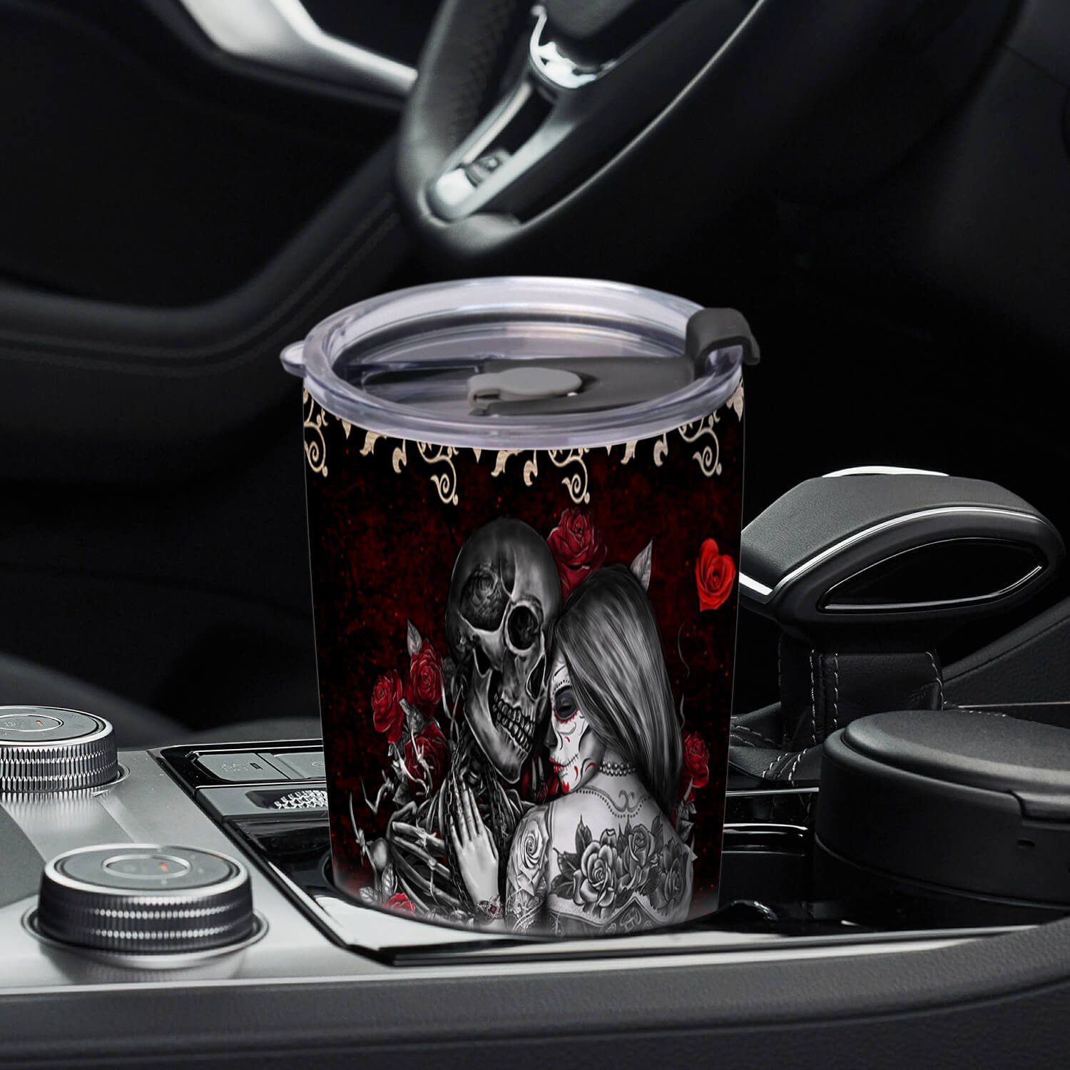 Skull Couple Rose. He Keeps Me Safe She Keeps Me Wild Tumbler 20 Oz BNN375TU - Image 5
