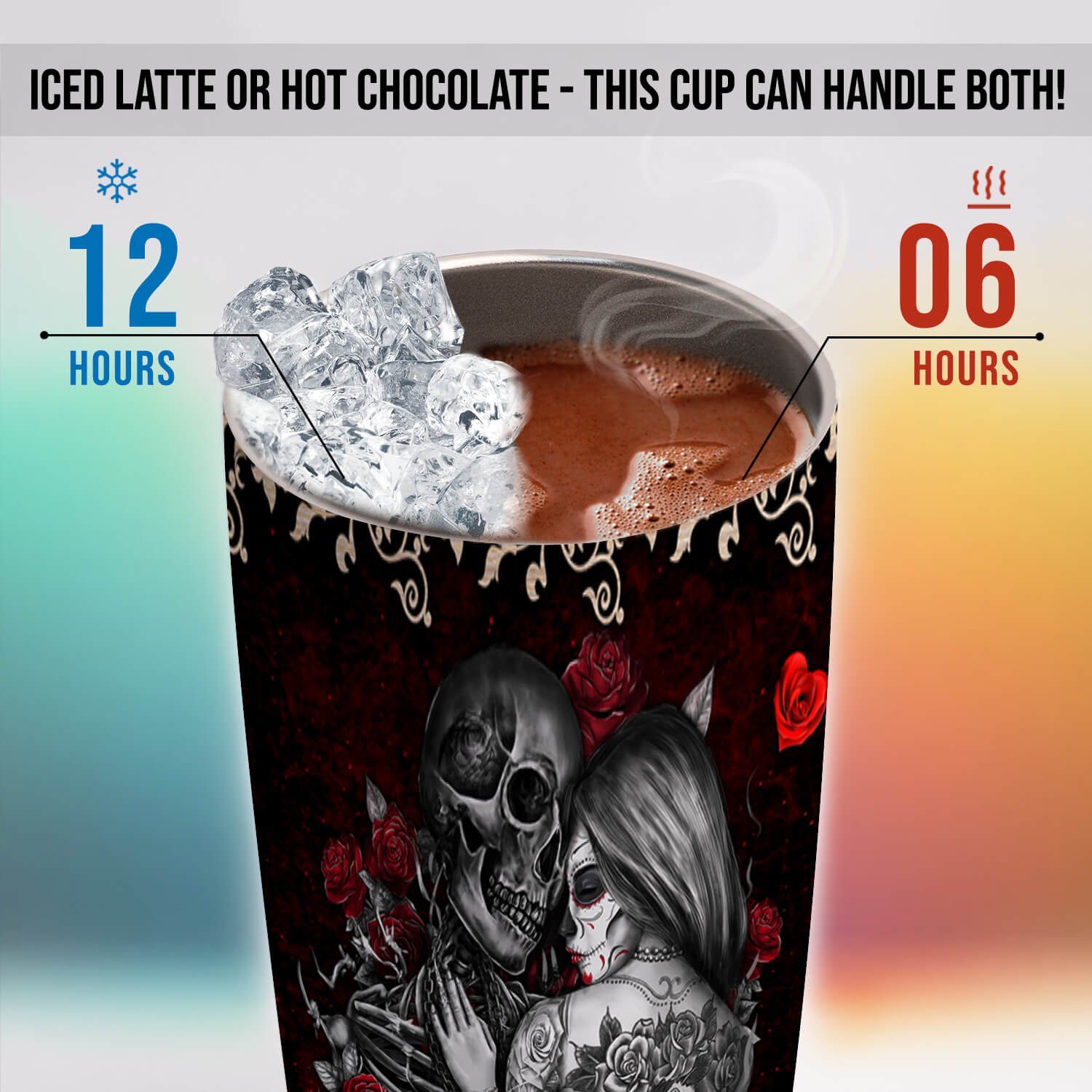 Skull Couple Rose. He Keeps Me Safe She Keeps Me Wild Tumbler 20 Oz BNN375TU - Image 6