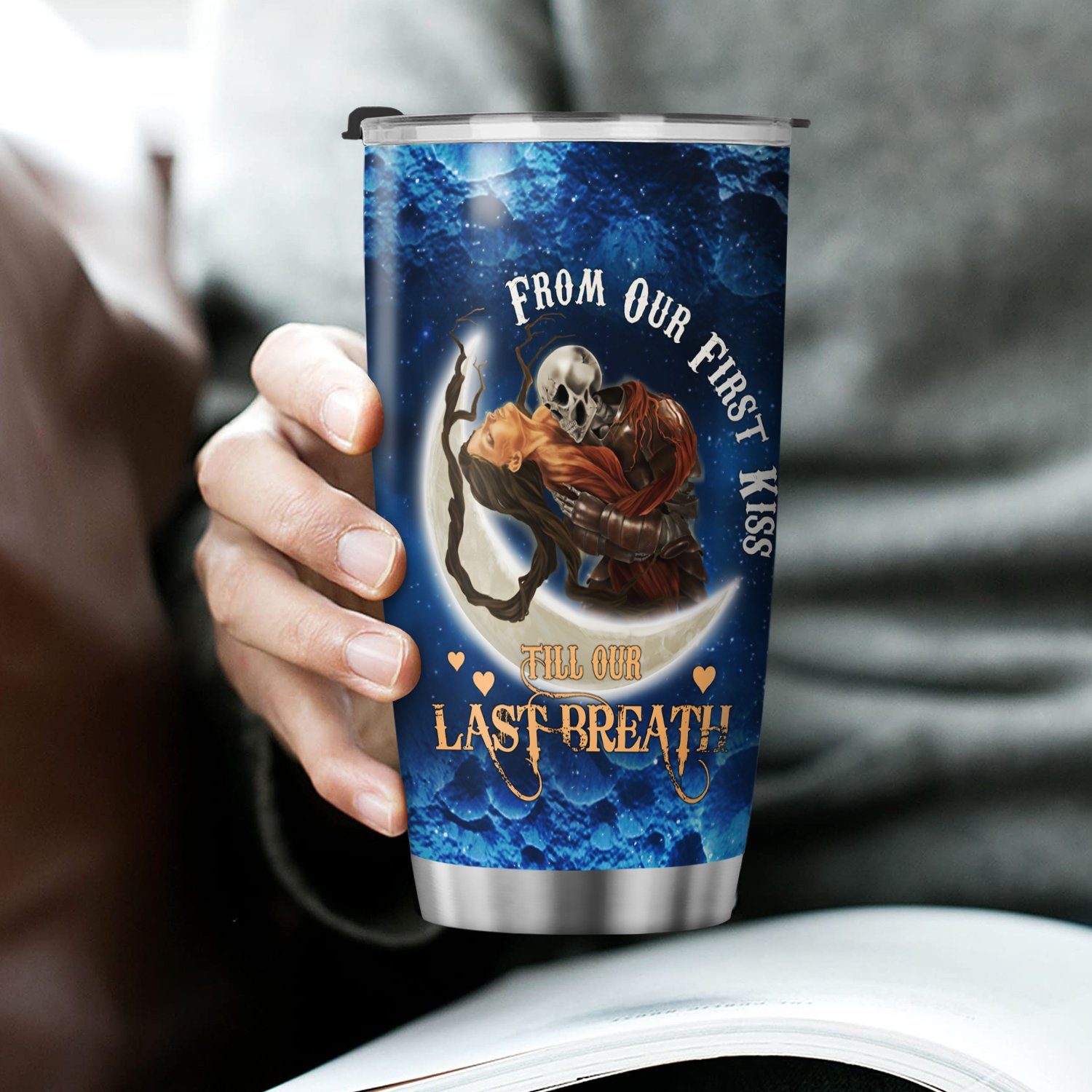 Skull Couple Tumbler From Our First Kiss Till Our Last Breath Tumbler 20oz LNT424TU - Image 3