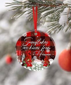 snowflakes are kisses from heaven. cardinal christmas ceramic ornament 4010