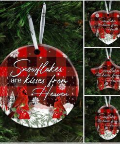snowflakes are kisses from heaven. cardinal christmas ceramic ornament 7789