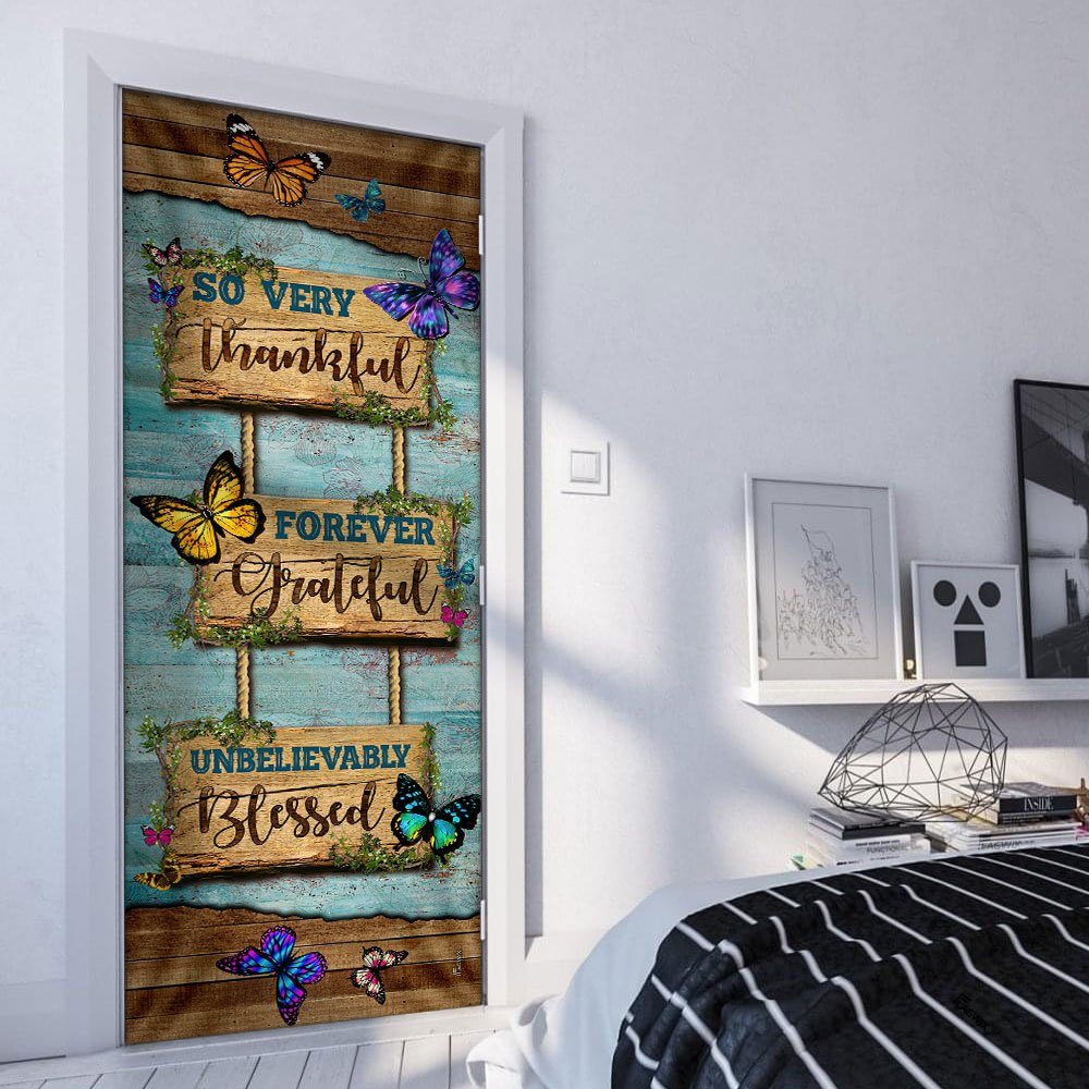 So Very Thankful Forever Grateful. Hippie Butterflies Door Cover - Image 4