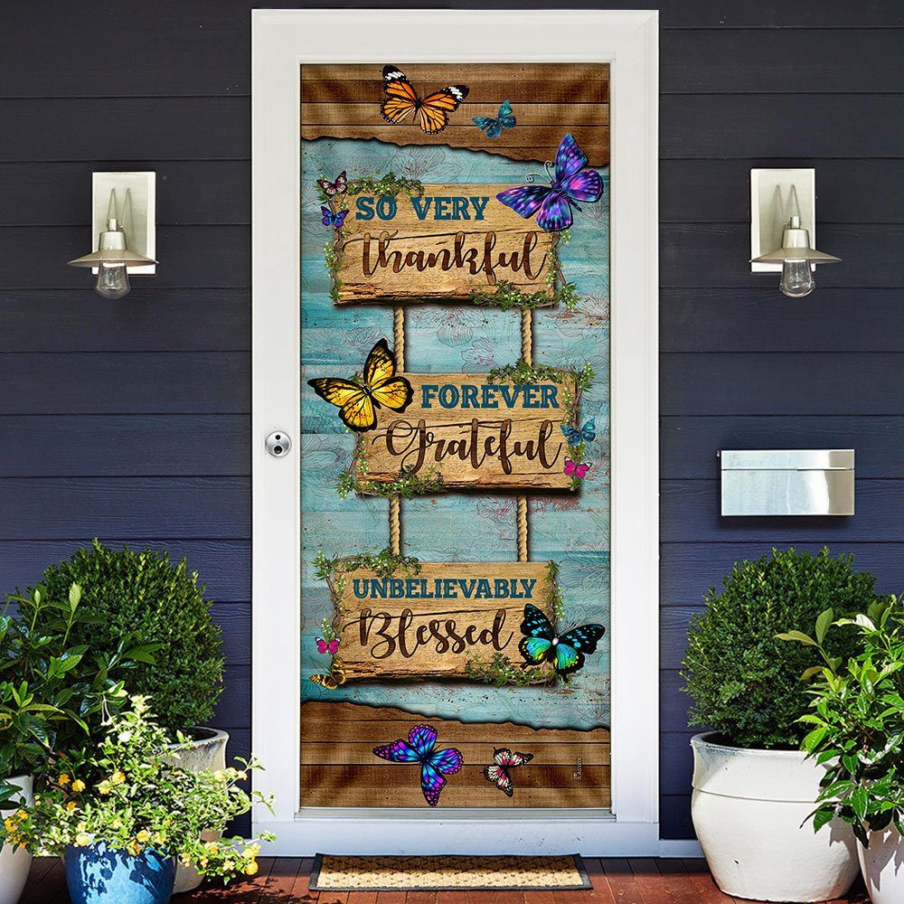 So Very Thankful Forever Grateful. Hippie Butterflies Door Cover - Image 2