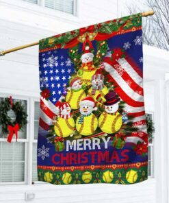 Softball Snowman Merry Christmas American Flag THH3596Fv1