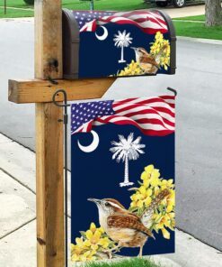 South Carolina Garden Flag & Mailbox Cover Carolina Wren with Yellow Jessamine TPT840MF
