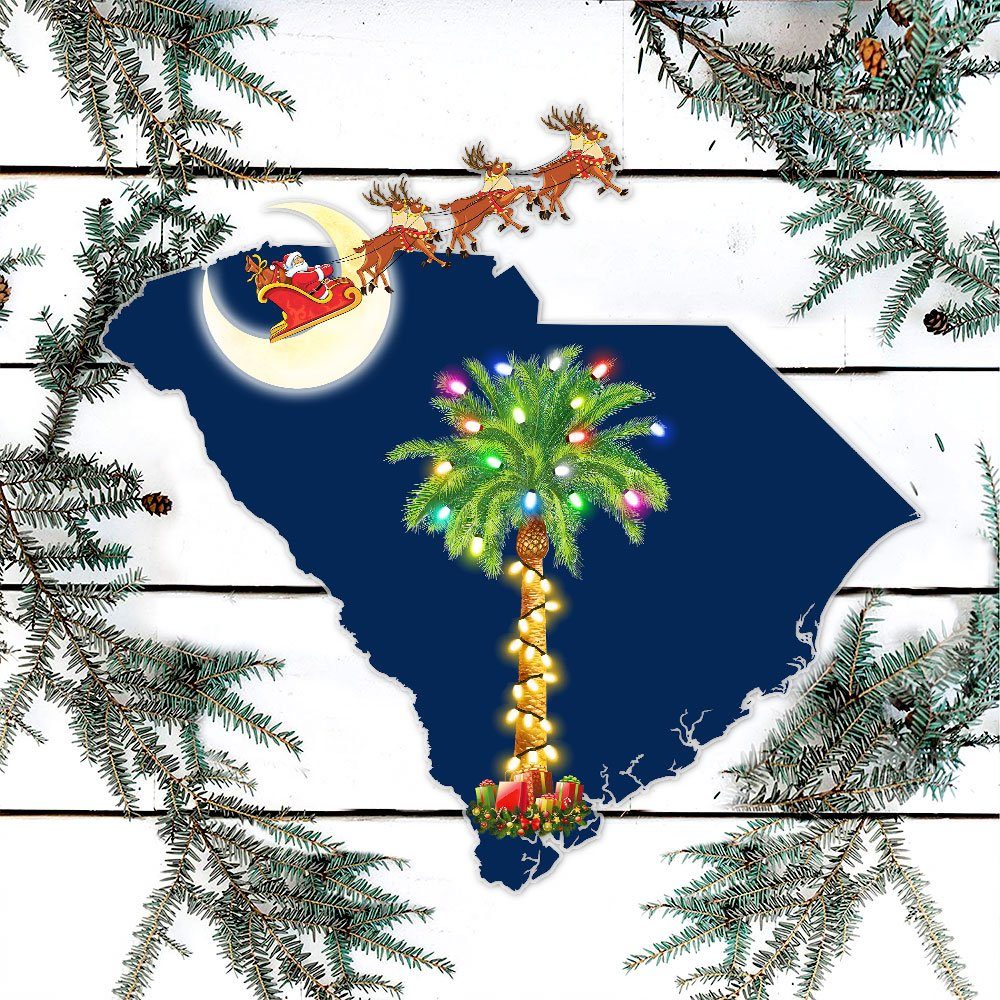 South Carolina Hanging Metal Sign Santa On Sleigh Reindeer LNT789MS - Image 2