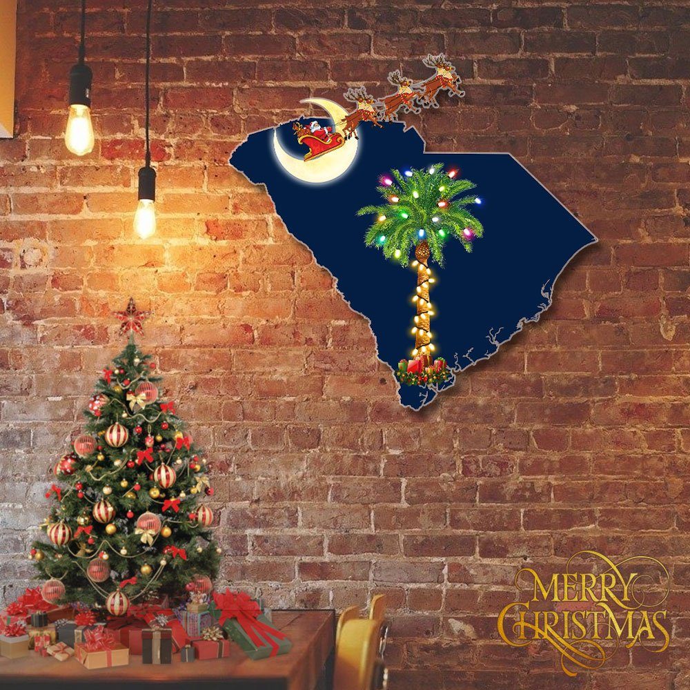 South Carolina Hanging Metal Sign Santa On Sleigh Reindeer LNT789MS - Image 5