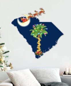 South Carolina Hanging Metal Sign Santa On Sleigh Reindeer LNT789MS