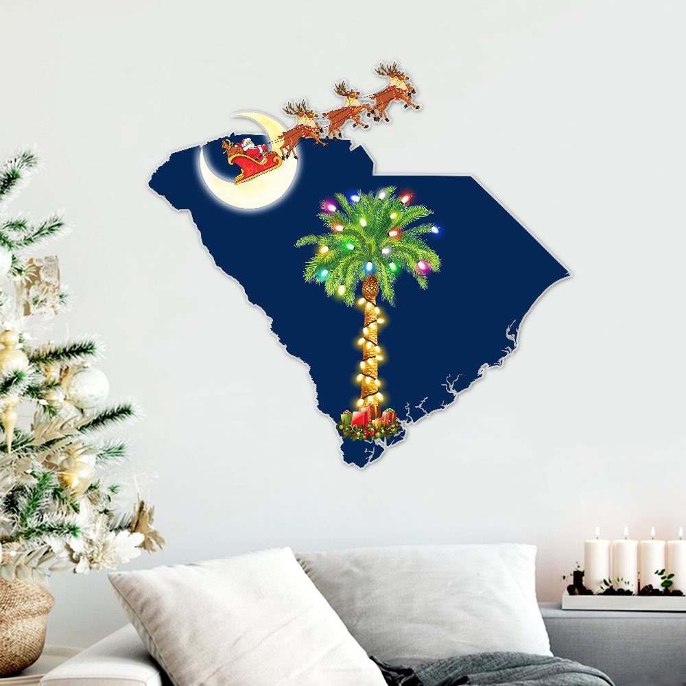 South Carolina Hanging Metal Sign Santa On Sleigh Reindeer LNT789MS