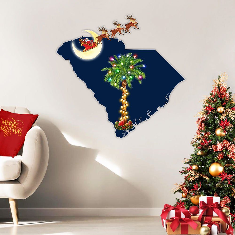 South Carolina Hanging Metal Sign Santa On Sleigh Reindeer LNT789MS - Image 3
