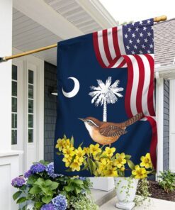 South Carolina Yellow Jessamine Flower and Carolina Wren Bird Flag MLN1141F