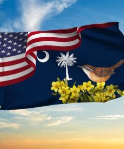 South Carolina Yellow Jessamine Flower and Carolina Wren Bird Grommet Flag MLN1141GF