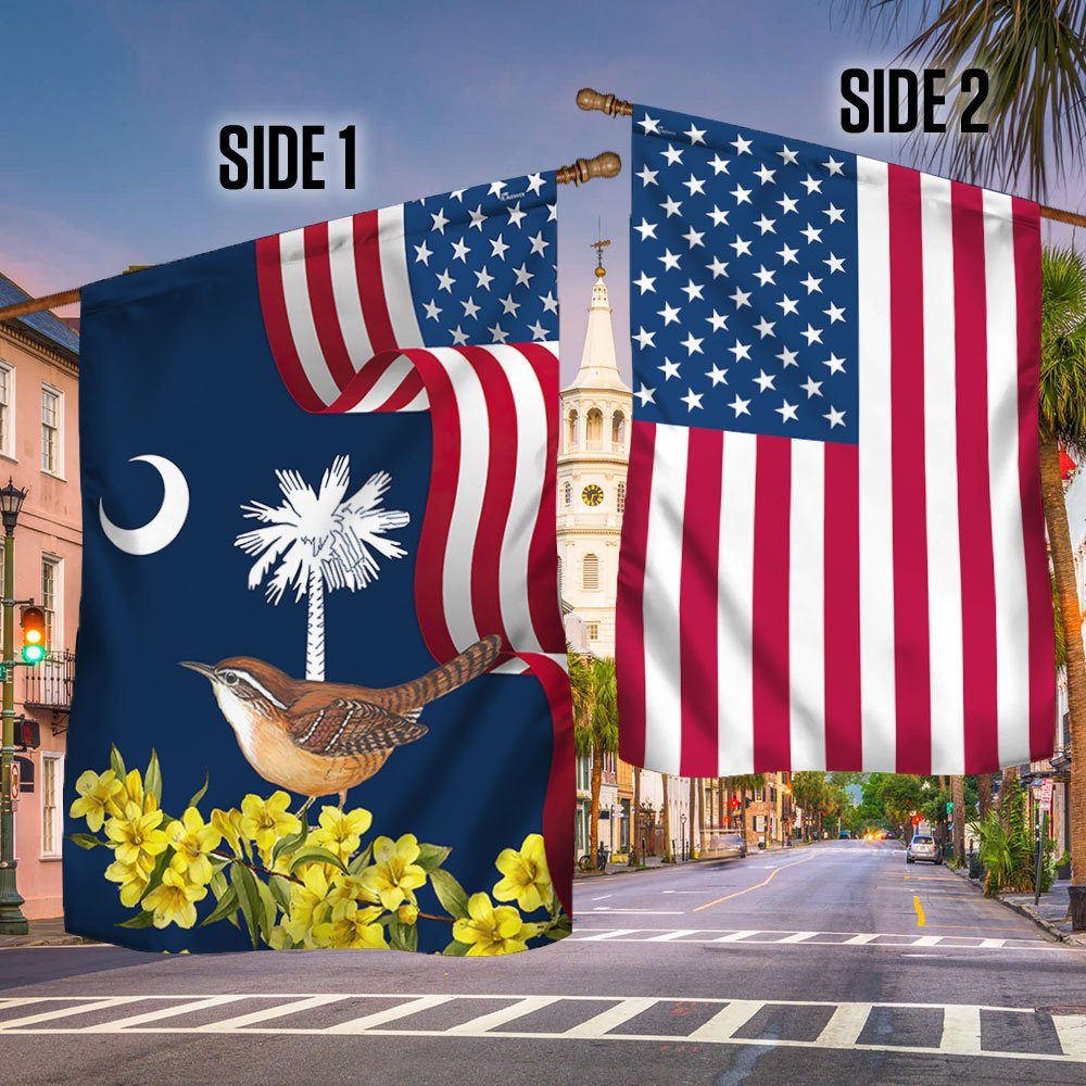 South Carolina Yellow Jessamine Flower and Carolina Wren Bird Two-Sided Flag MLN1258F - Image 2