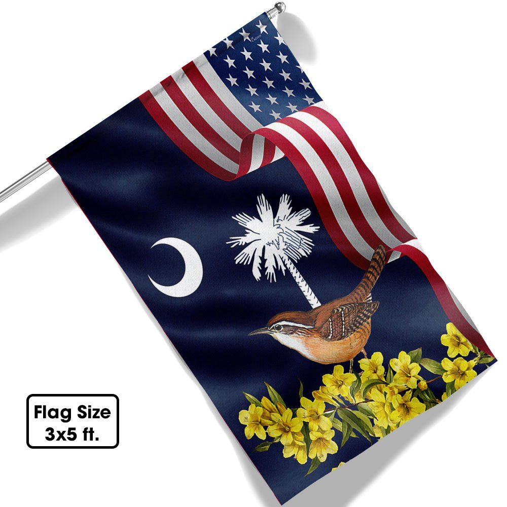 South Carolina Yellow Jessamine Flower and Carolina Wren Bird Two-Sided Flag MLN1258F - Image 6