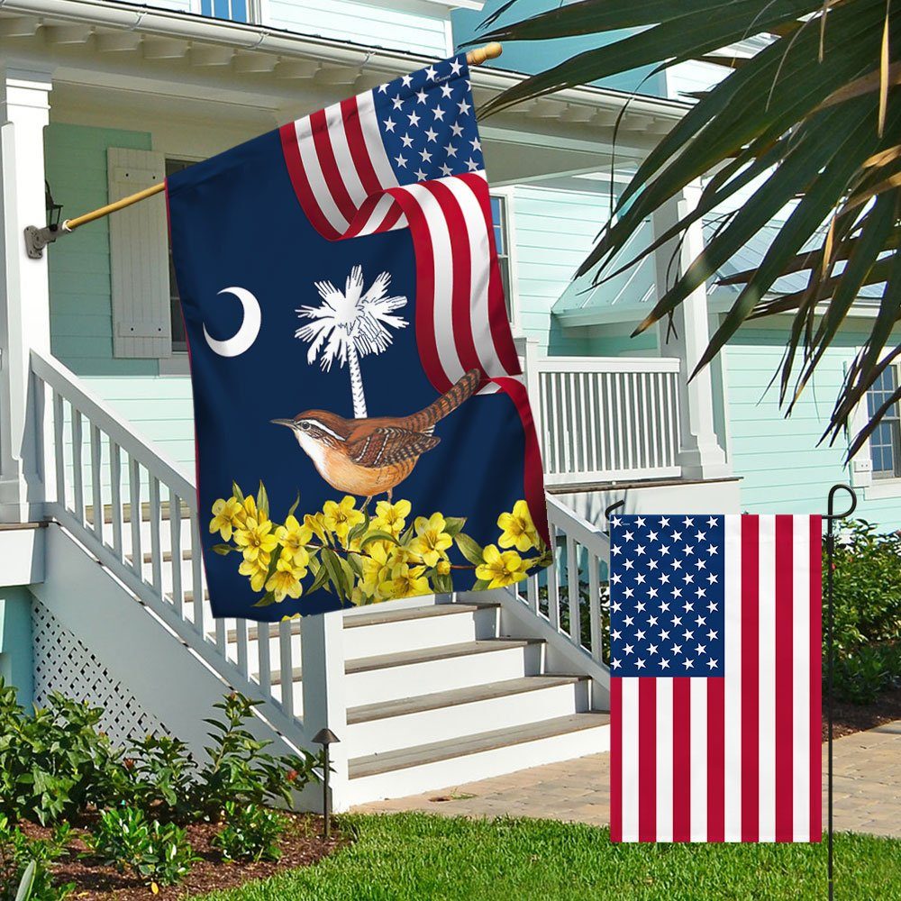 South Carolina Yellow Jessamine Flower and Carolina Wren Bird Two-Sided Flag MLN1258F - Image 4