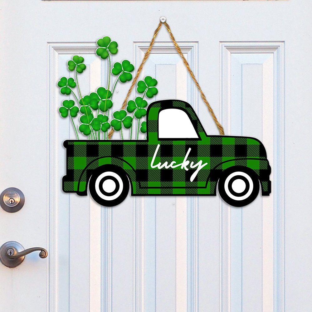 St. Patrick's Day Irish Pickup Truck Wooden Door Sign QNV10WD