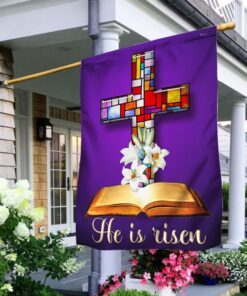 Stained Glass Christian Cross Jesus Christ Easter He Is Risen Flag MLN898F