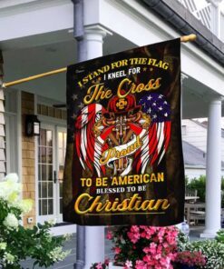 Stand For The Flag Kneel For The Cross Christian Firefighter Flag