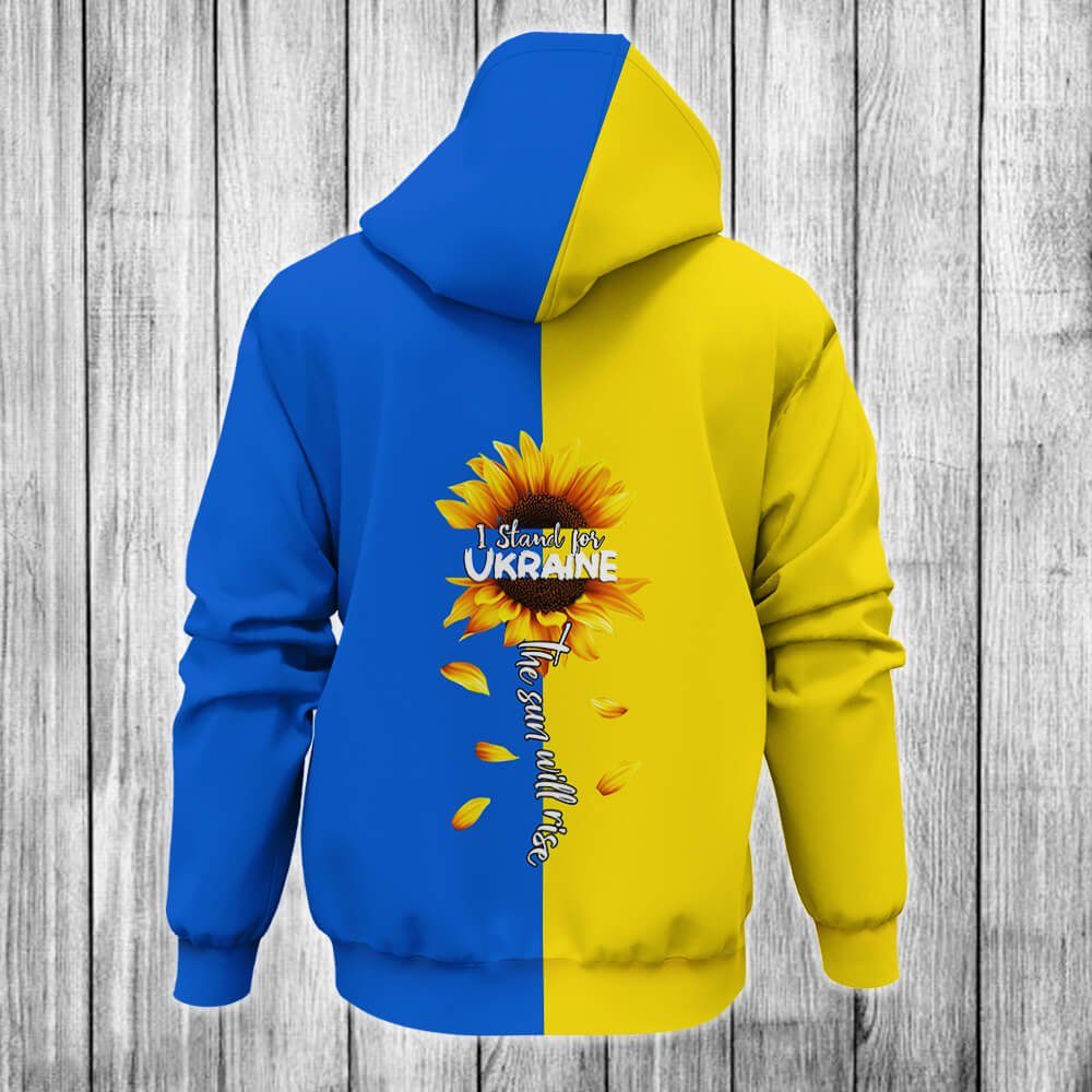 Stand With Ukraine 3D Zip Hoodie . Slava Ukraini Sunflower Ukrainian Flag. Peace For Ukraine Flag NNT450ZH - Image 3