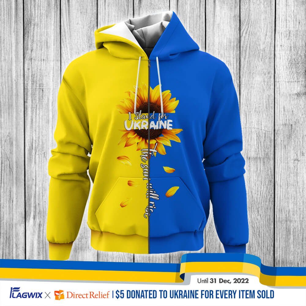 Stand With Ukraine 3D Zip Hoodie . Slava Ukraini Sunflower Ukrainian Flag. Peace For Ukraine Flag NNT450ZH