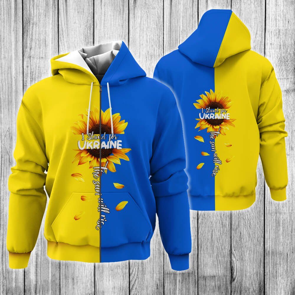 Stand With Ukraine 3D Zip Hoodie . Slava Ukraini Sunflower Ukrainian Flag. Peace For Ukraine Flag NNT450ZH - Image 2