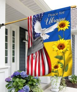 Stand with Ukraine Flag. Peace for Ukraine. Peace Dove Sunflower MLN111F