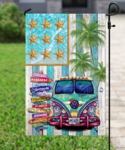 summer van on beach american flag 3301