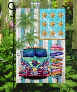 summer van on beach american flag 4785