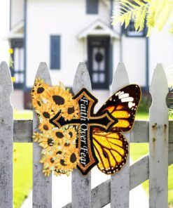sunflower butterfly faith over fear cross multipiece metal sign decor pmm06mms 3301