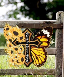 sunflower butterfly faith over fear cross multipiece metal sign decor pmm06mms 5016